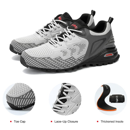 Kricely Men's Trail Running Shoes Non Slip Hiking Trekking Shoes Cross Training Tennis Shoes Breathable Fashion Sneakers Lightweight Workout Footwear Outdoor Gym Jogging Light Grey Size 10