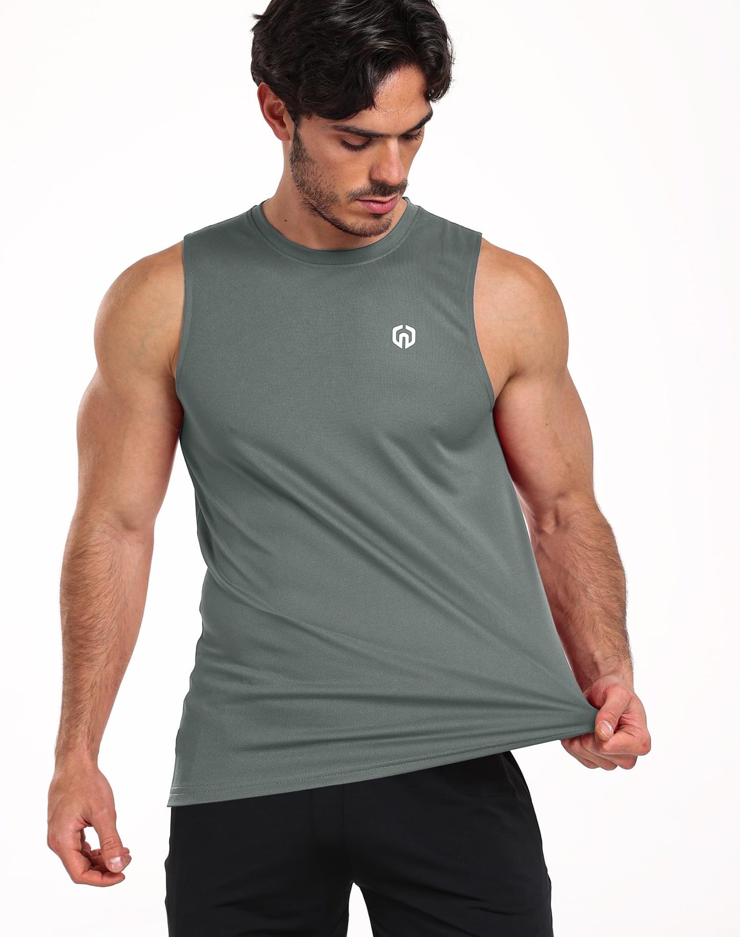 NELEUS Men's Dry Fit Workout Athletic Tank Basketball Running Shirts,5015,Black/Grey/Navy Blue,L