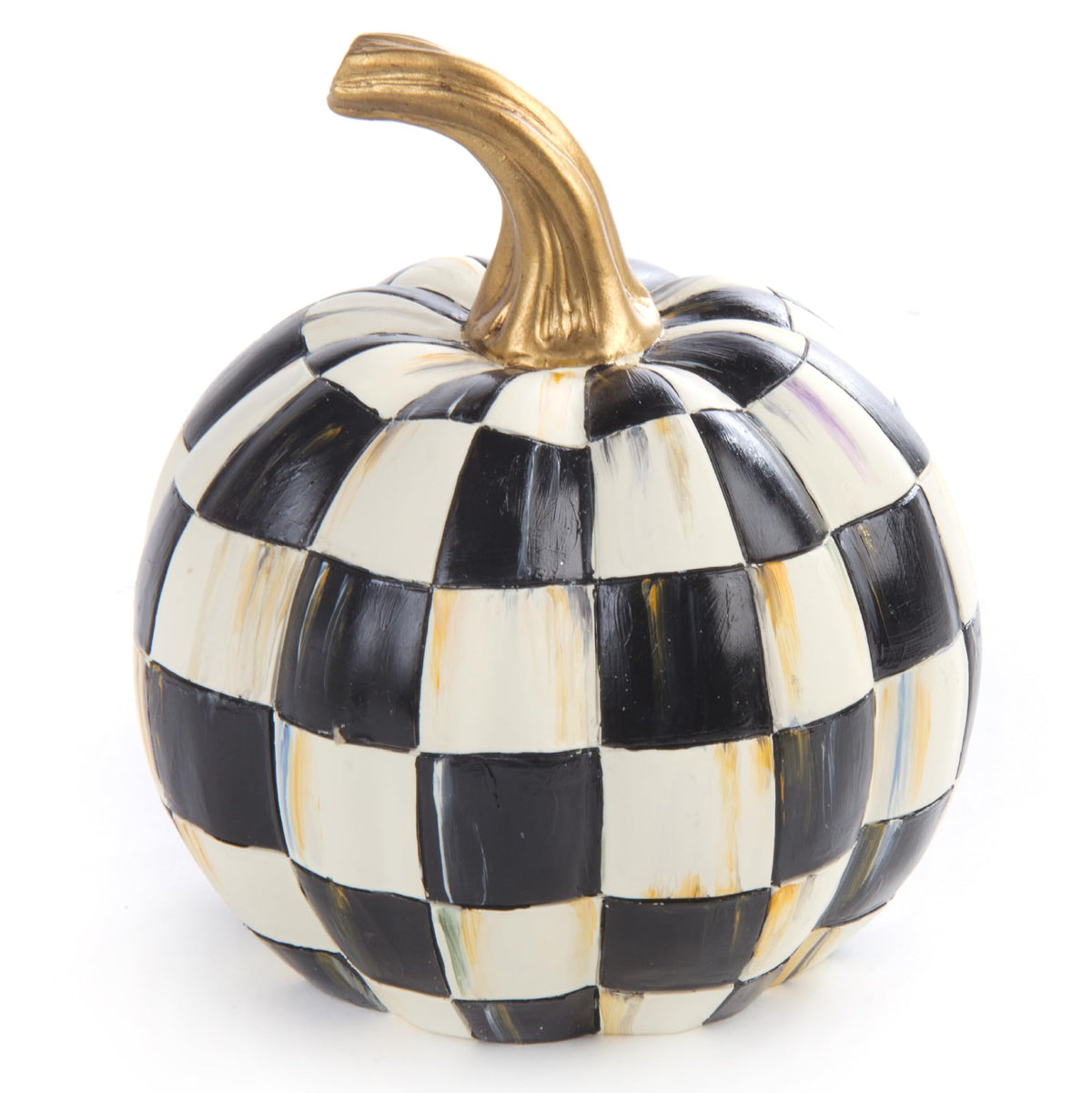 MACKENZIE-CHILDS Resin Pumpkin, Mini, Black-and-White Courtly Check