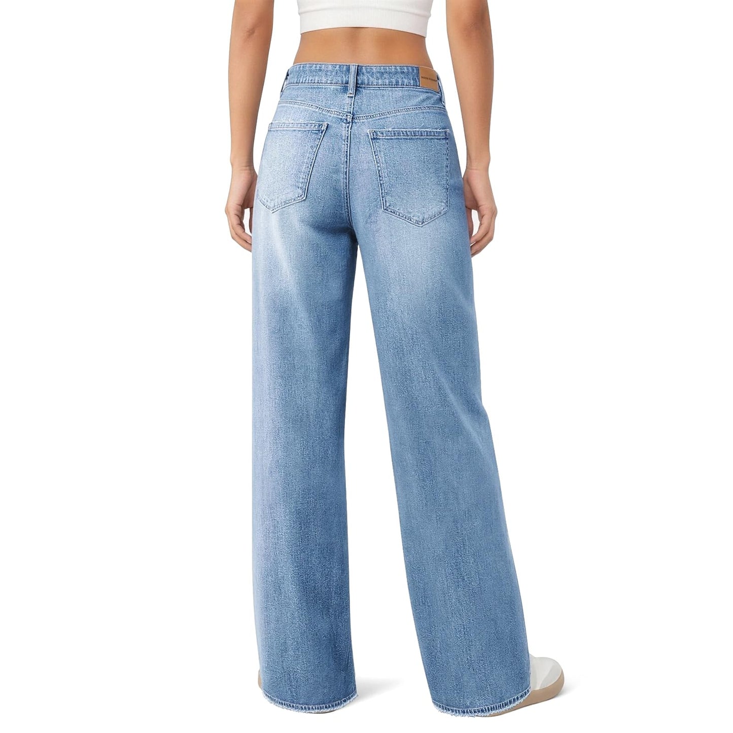 Mars power Women's High Waist Wide Leg Jeans, Loose Baggy Denim Pants with Distressed Pockets & Raw Hem, Streetwear Casual Oversized Pants (Light Blue, M)