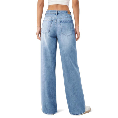 Mars power Women's High Waist Wide Leg Jeans, Loose Baggy Denim Pants with Distressed Pockets & Raw Hem, Streetwear Casual Oversized Pants (Light Blue, M)