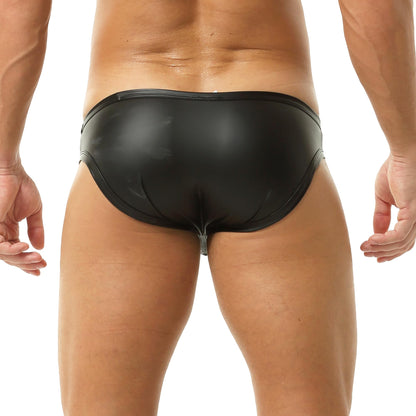 QiaTi Men's Faux Leather Briefs Black Underwear Rave Thong Swimsuit for Men