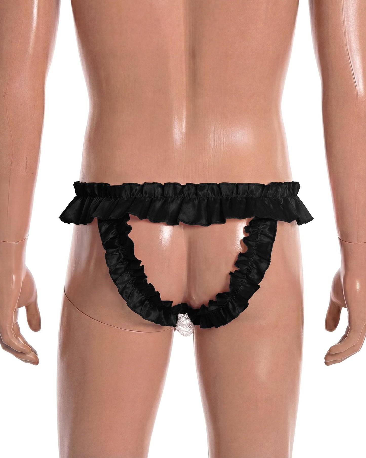 Satini Men's Satin Ruffle Bow Thong Sissy Knickers Briefs Jockstrap Panties (Black, XXL)