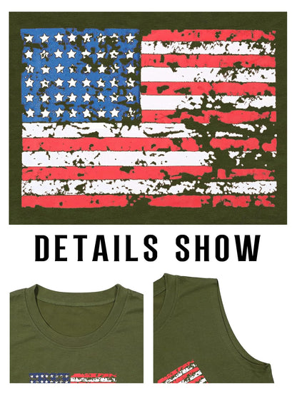FAYALEQ American Flag Print Tank Tops Women USA Stars Stripes Patriotic T Shirt Summer Loose Vest Tees (S, Army Green)