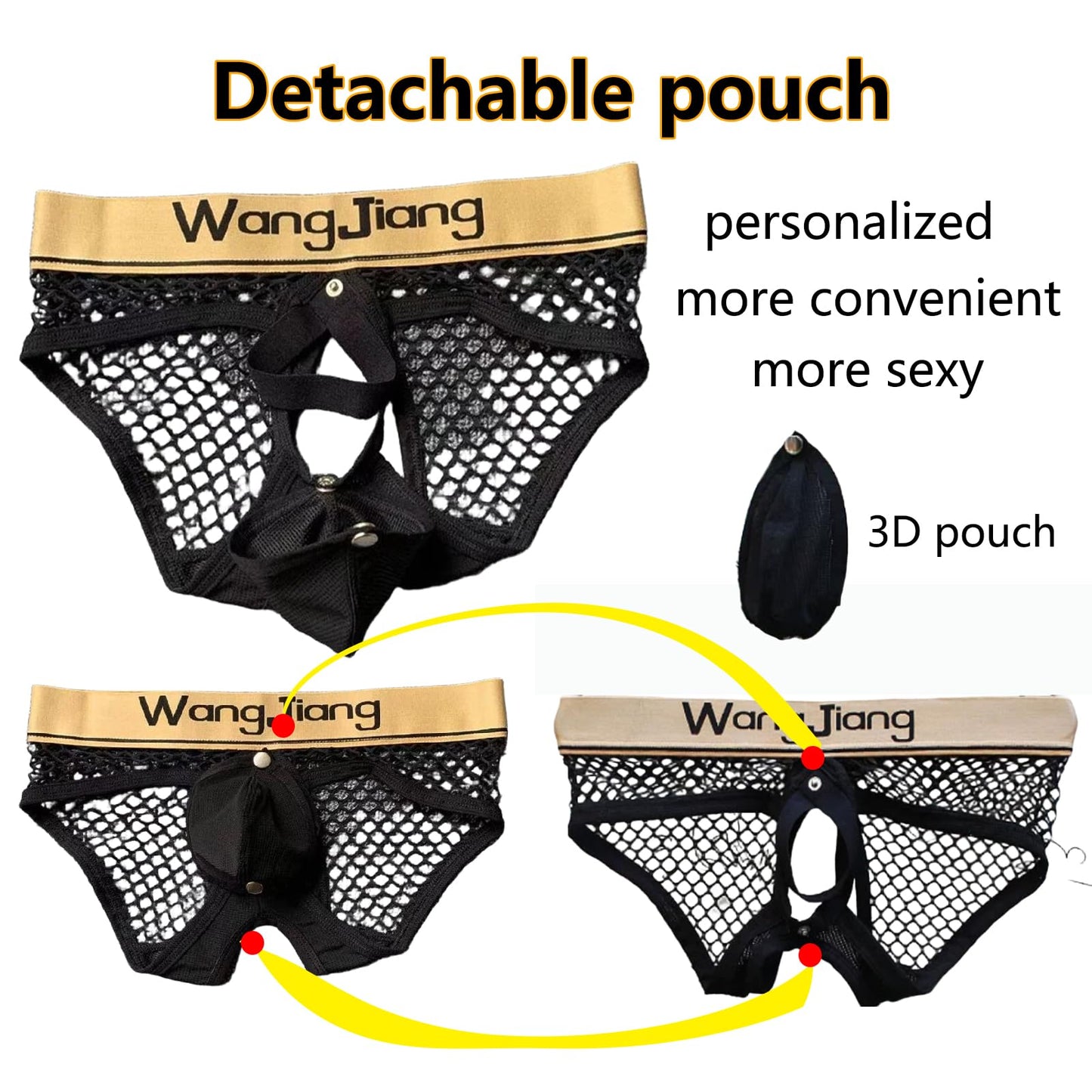 Kinizpl Men's Jockstrap Underwear Breathable Mesh Adjustable Underwears with Removeable Pouch Men Jock Strap Athletic Supporters Black