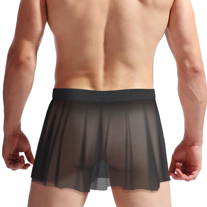 Mens Sissy Skirt Crossdressing Apparel See Through Mesh Mini Skirt Crossdresser Gay Underwear Sheer Panties Lingerie Black