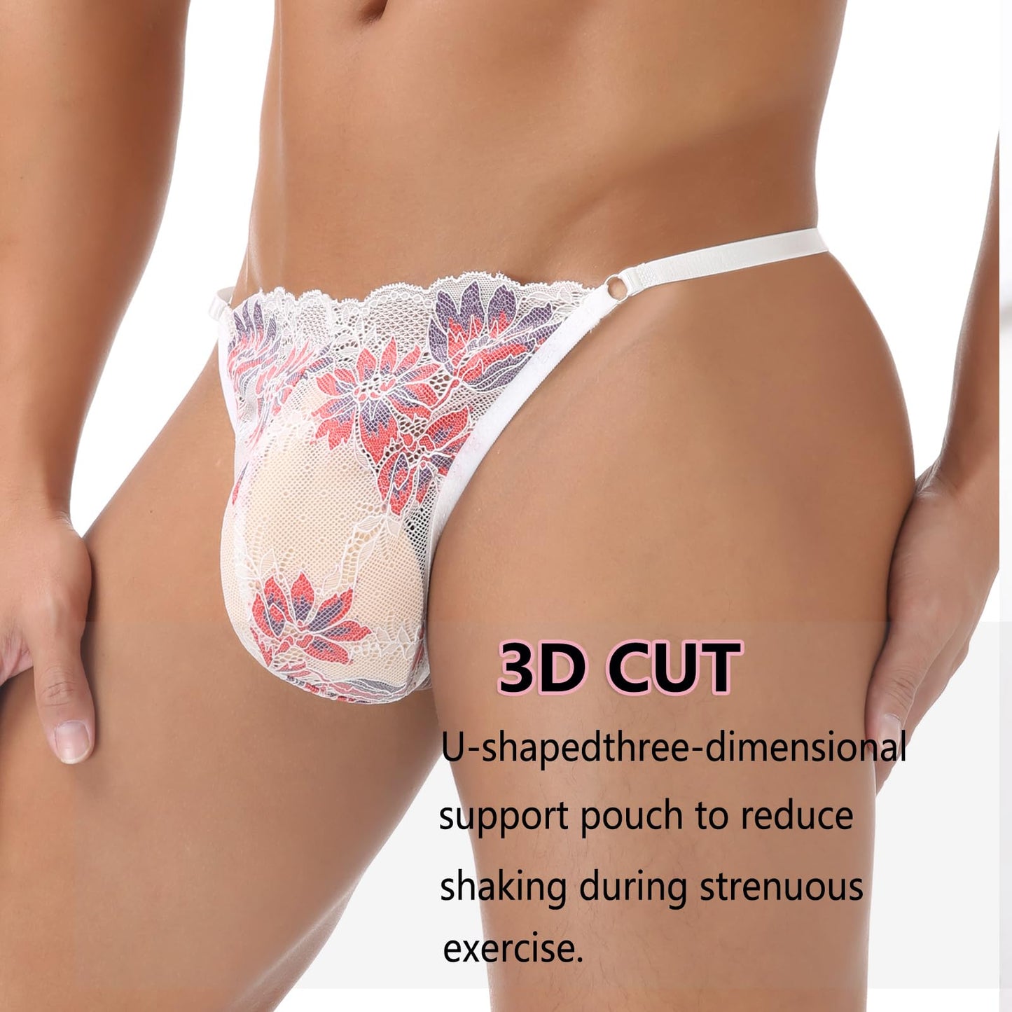 Men's Lace Frilly Sissy Thong Pouch Panties, Feminine G string Underwear For Men Sexy Lingerie Sexy Low Rise G-string Underwear Sheer Mesh Bikini Briefs Gay Lingerie Crossdresser