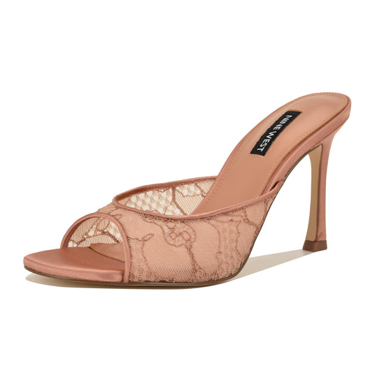 Nine West Women's Kisco Heeled Sandal, Light Natural Lace Mesh 111, 8
