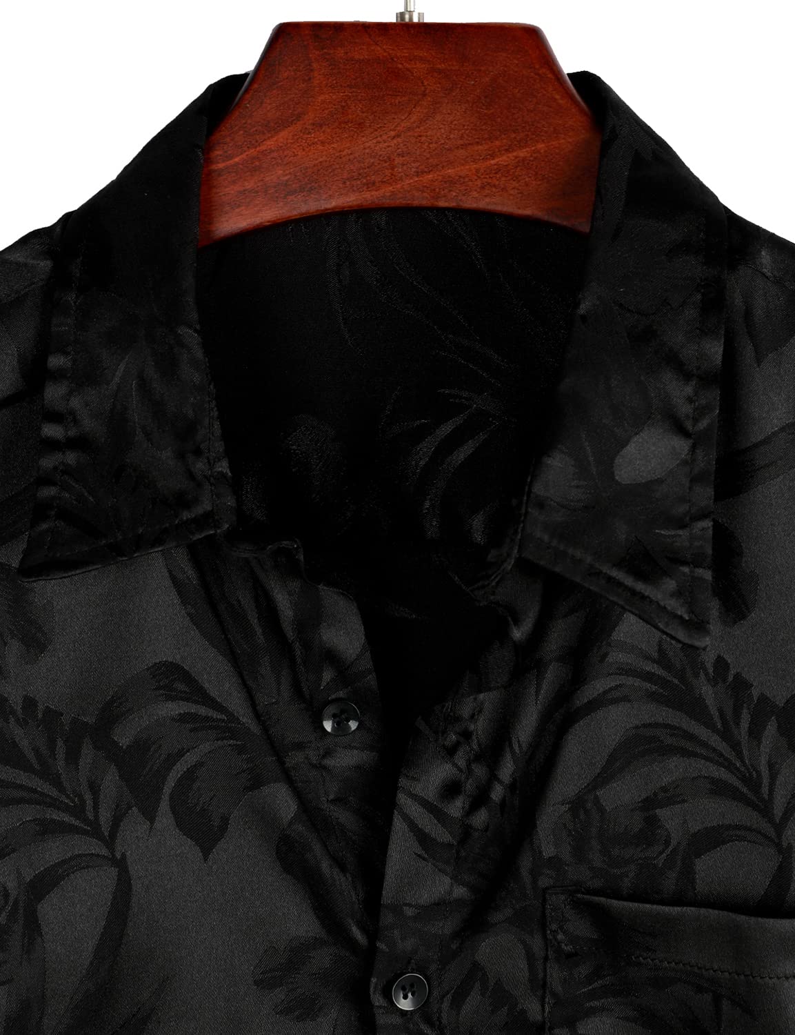 VATPAVE Mens Summer Jacquard Regular Fit Shirts Casual Button Down Short Sleeve Beach Tops with Pocket Medium Black Tropical