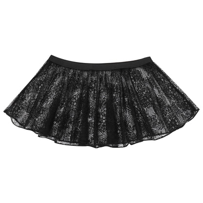 ABAFIP Sissy Skirts for Men Crossdressing Lingerie Sheer Lace Floral Flared Pleated Micro Mini Skirt Nightwear Underwear Black One Size