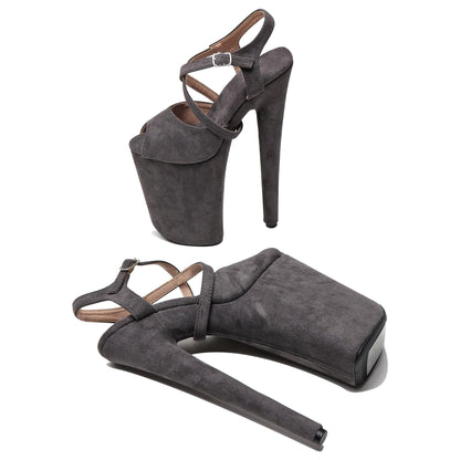 Women's 9 in Platform Heels Ankle-Strap Sexy, 23 CM Pole Dance High Heel Platform, Exotic Platform Pole Dancer Heels Shoes Stiletto 6 7 8 10 in US 10, Gray