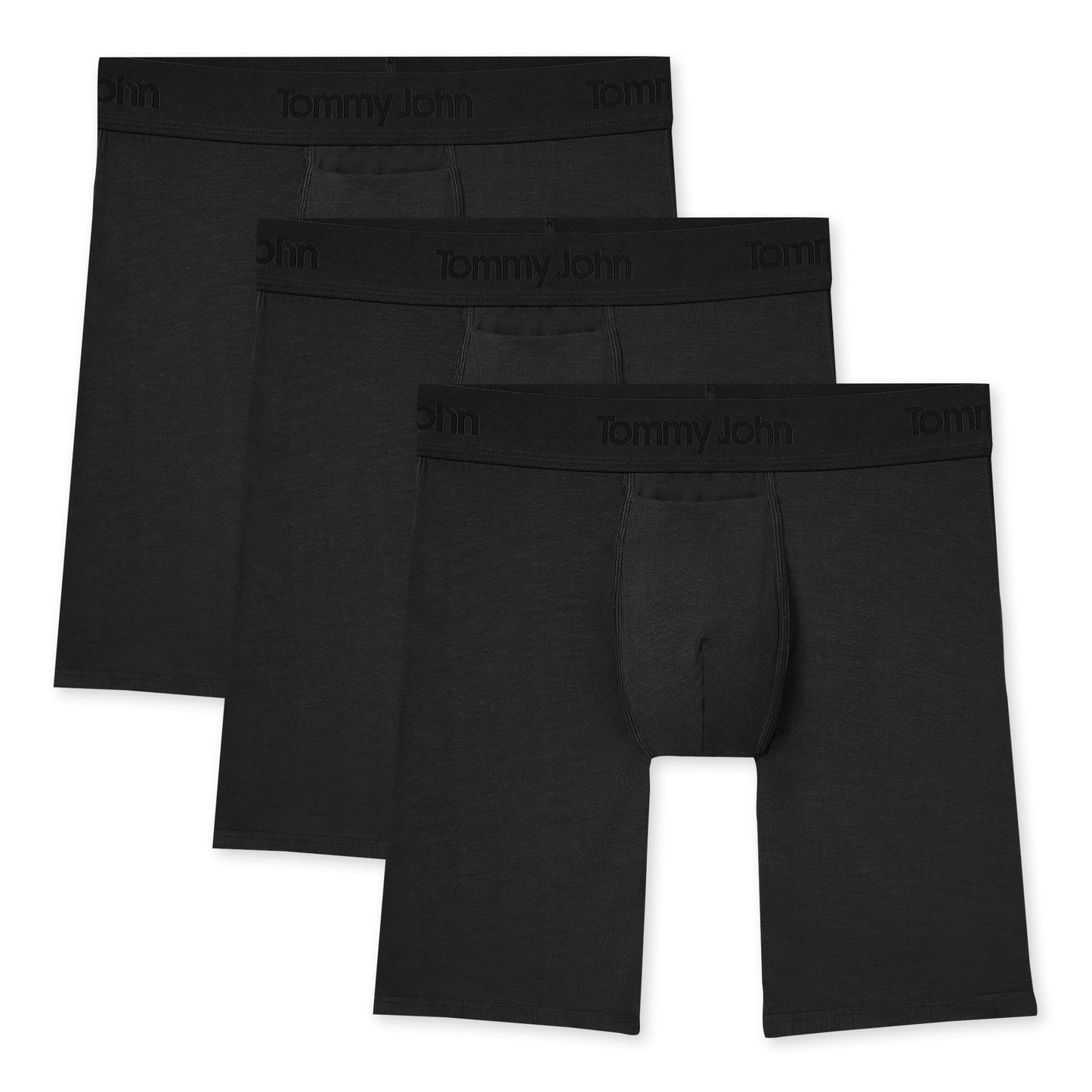 Tommy John Men's Second Skin Boxer Briefs - 3 Pack - No Ride-Up Comfortable Breathable Underwear for Men, Black, Large