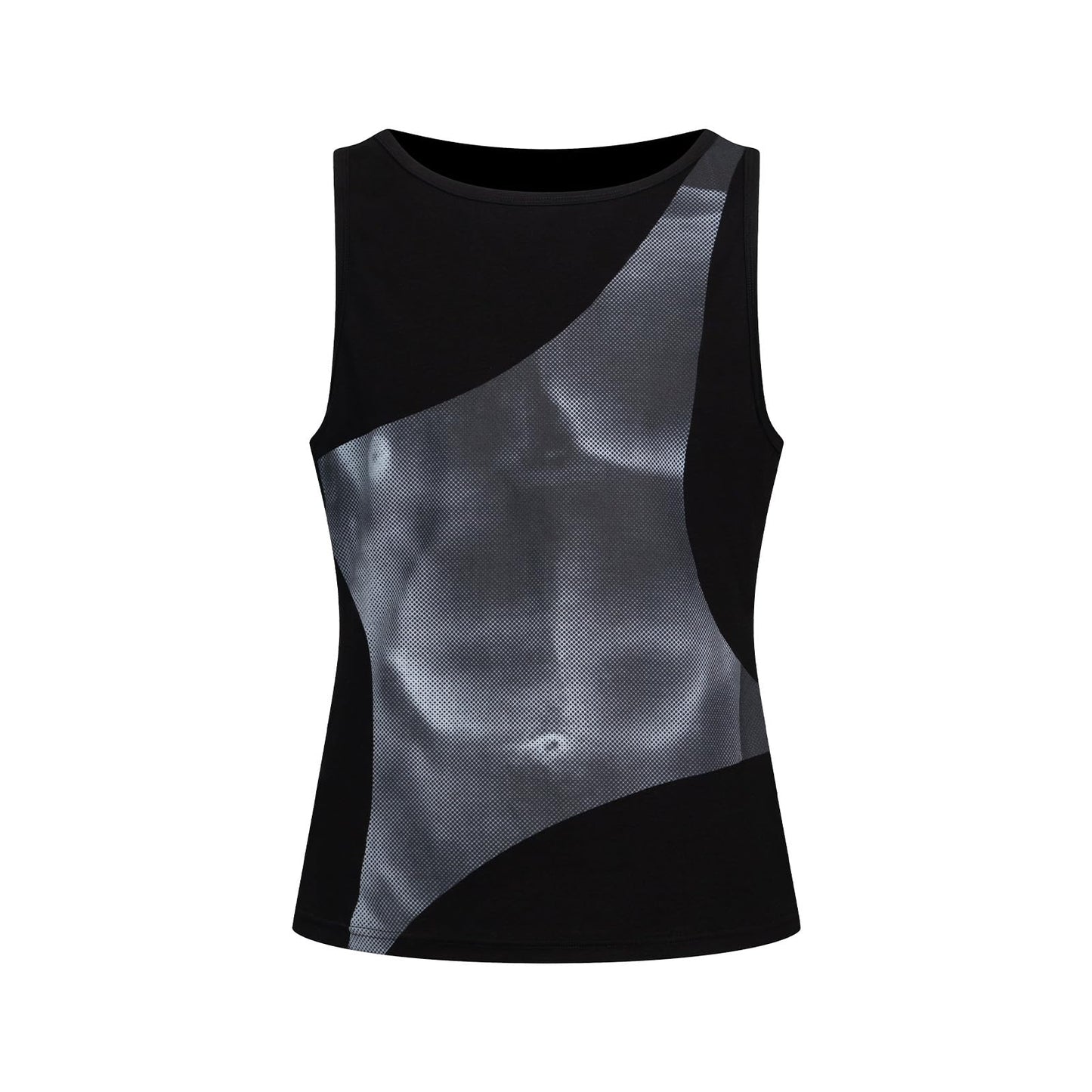 BSZN Men's Sexy Tank Top, Black 3D X-Ray Muscle Print Ribbed Cotton High Stretch Slim Fit Bodybuilding Athletic Sexy Undershirt