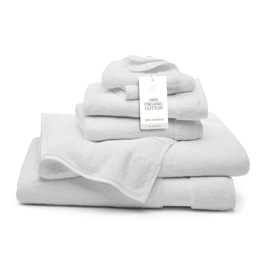 BOLL & BRANCH Plush Bath Sheet Set - White - 6 Piece - Includes 2 Oversized Bath Sheets, 2 Hand Towels & 2 Washcloths - 100% Organic Cotton - Ultra Soft & Luxurious - Quick Absorbing