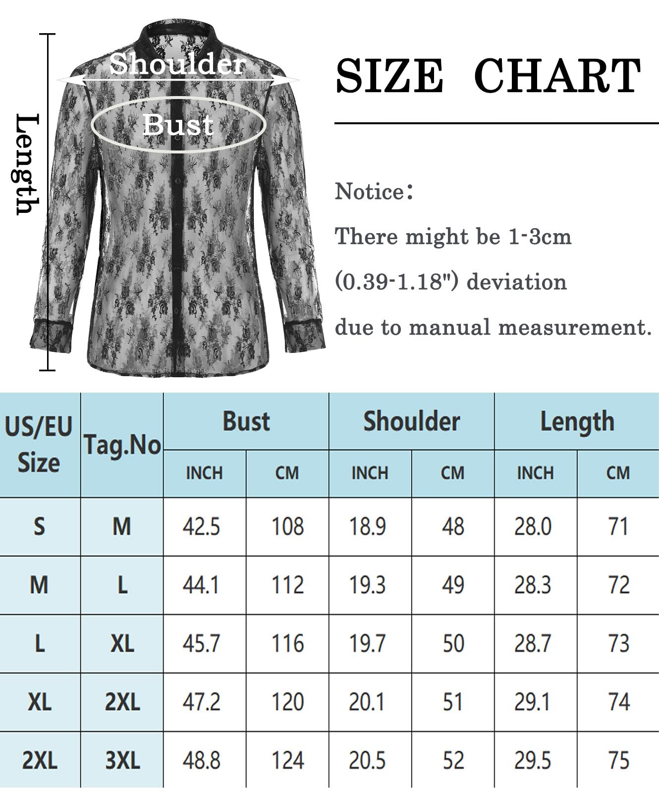 Men's See Through Fishnet Mesh Top Long Sleeve Muscle T-Shirt Button Down Shirts Top V Neck Full Lace Flower Blouse Tee Clubwear