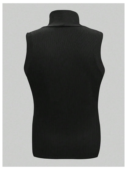 Milumia Men's Rib Knit Tank Top Sleeveless Mock Neck Casual Tops Streetwear Black Small