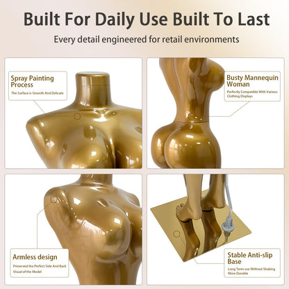 Glossy Gold BBL Full Body Female Mannequin Dress Form, Gold Armless Dress Form for Wedding & Lingerie Retail Store