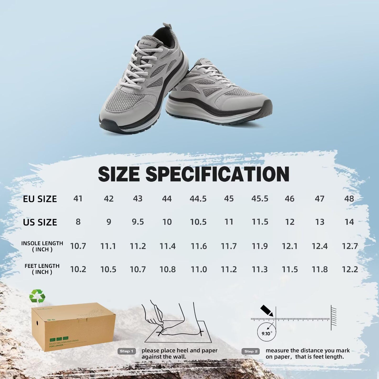 Men's Orthopedic Comfortable Trail Sneakers: Plantar Fasciitis Heel Spurs Arch Support Orthotic Neuropathy Ankle Pain Relief Running Shoes, Fit Hammer Toes Golf Workout Walking Shoes Grey Size 12