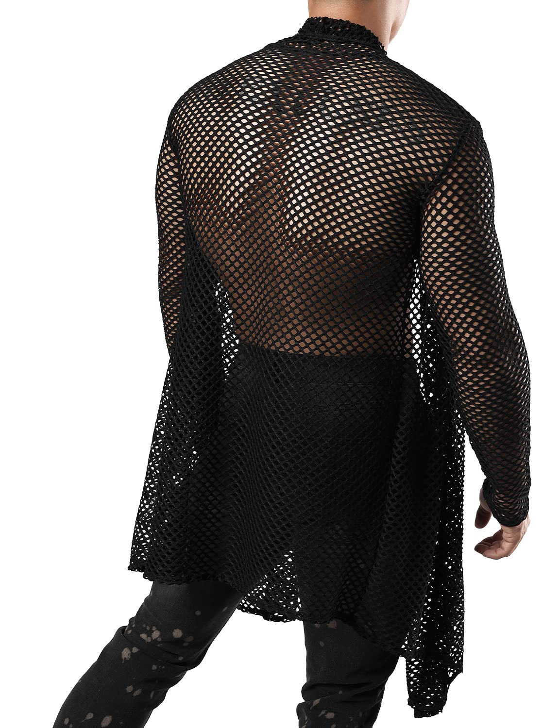 JOGAL Men's Mesh Fishnet Fitted Muscle Cardigan Large WG05 Black