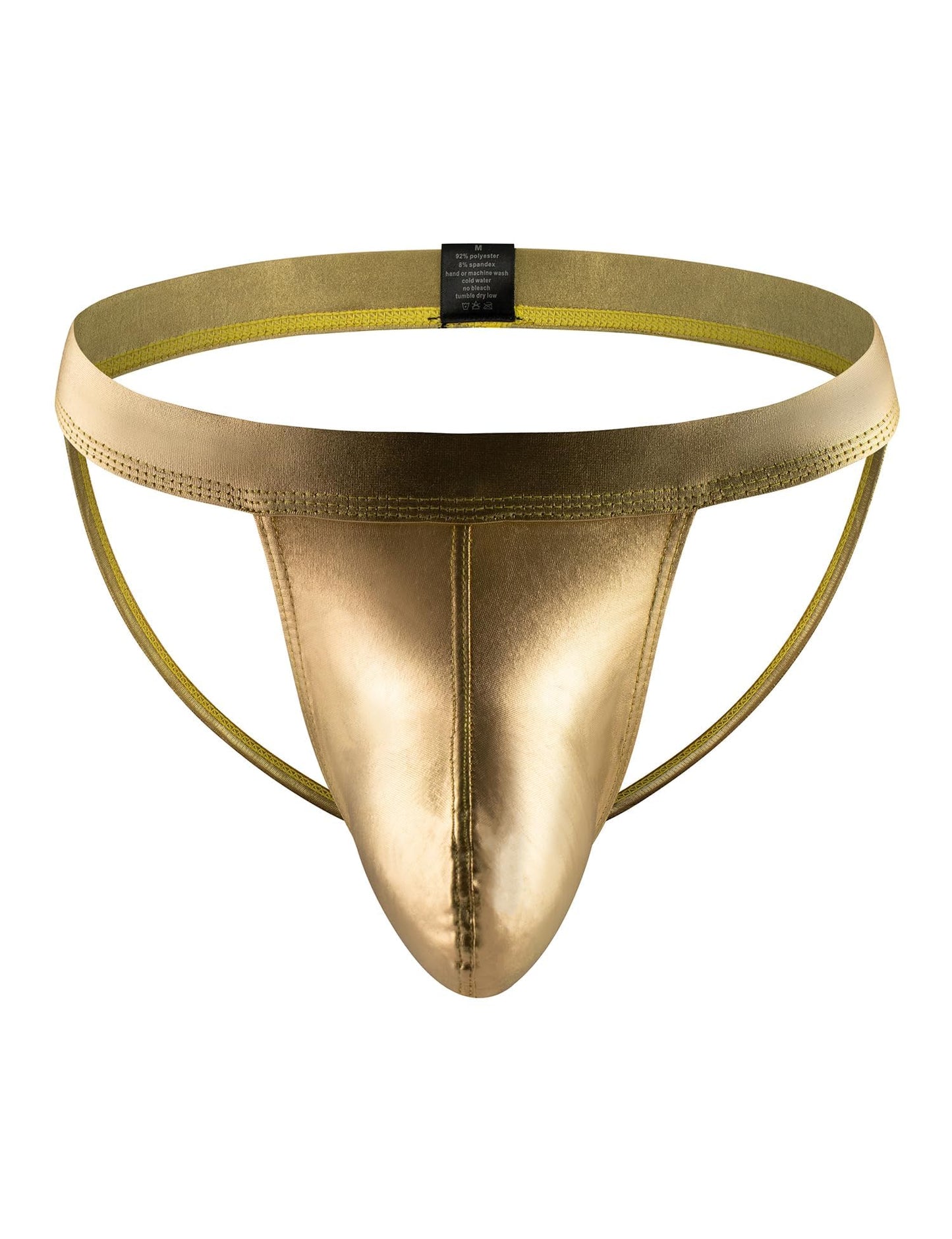 Mens Thong -Sexy Jockstrap Underwear with Bulge Pouch Low Rise Briefs - Metallic Lingerie for Men Golden
