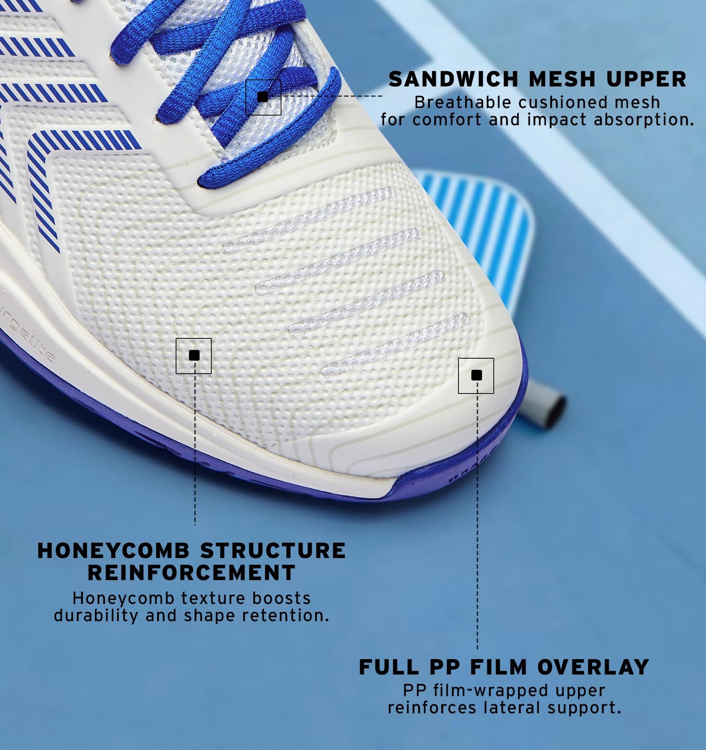 K-Swiss Men's Ultrashot Light Pickleball Tennis Shoe - Lightweight Court Shoes Lateral Movement Stable Support, White/Blue/Multi 10.5 M