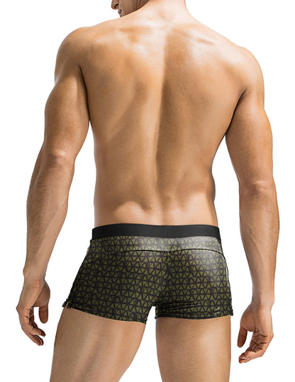 COOFANDY Mens Quick Dry Lightweight Square Leg Cut Trunks Swimwear, Medium, Army Green and Black Triangle