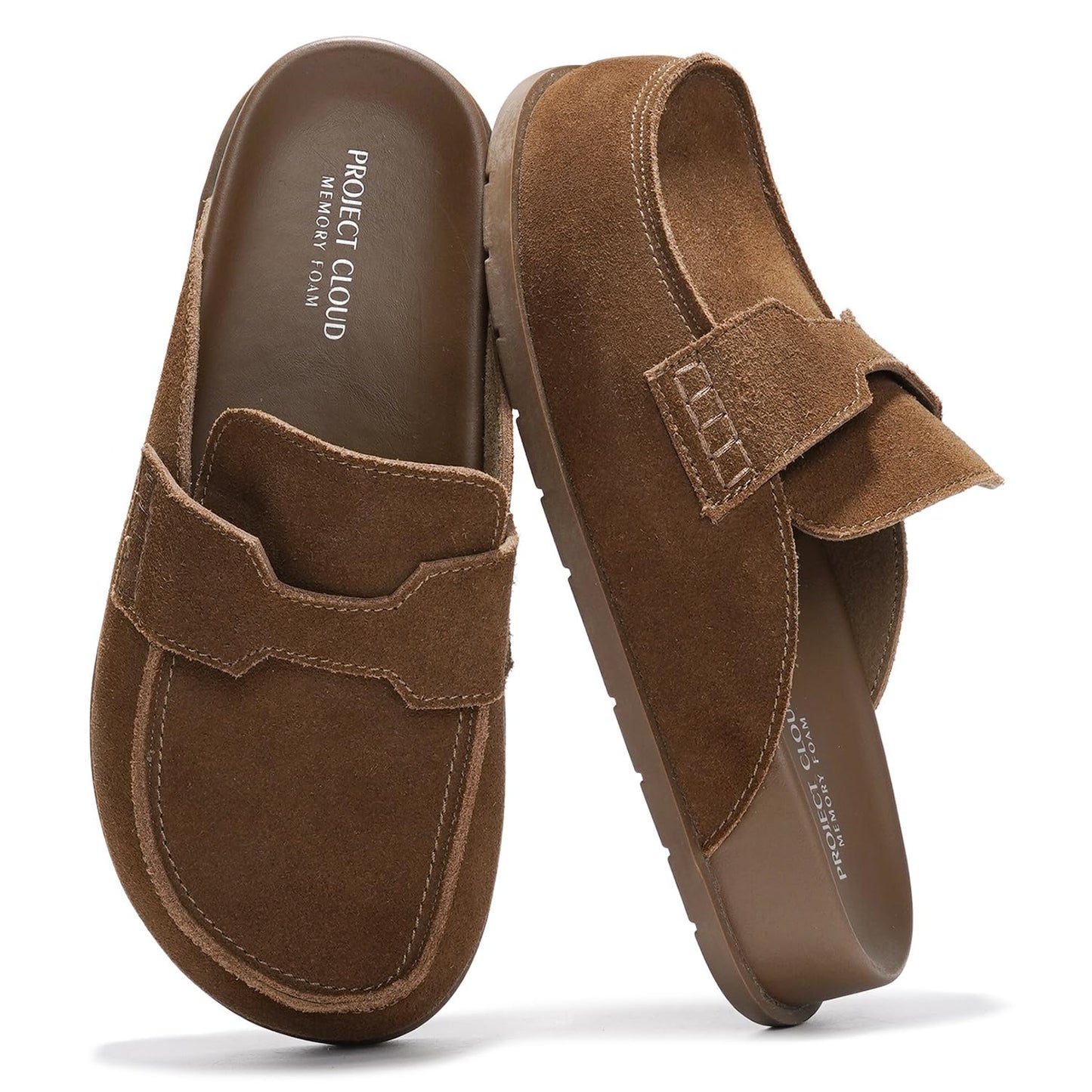 Project Cloud 100% Genuine Leather Womens Clogs - Plush & Soft Insole with Arch Support Non Slip Mules & Clogs for Women Footwear - Water Resistant Women Shoes (Foamy, CHOCSUEDE, 8)