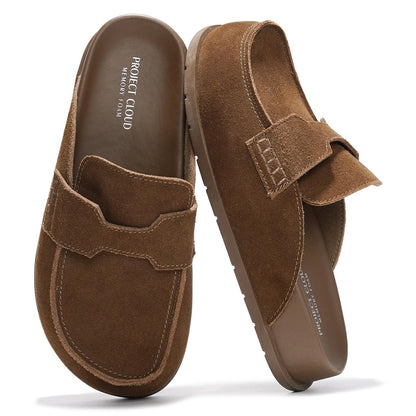 Project Cloud 100% Genuine Leather Womens Clogs - Plush & Soft Insole with Arch Support Non Slip Mules & Clogs for Women Footwear - Water Resistant Women Shoes (Foamy, CHOCSUEDE, 8)