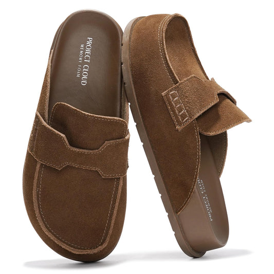 Project Cloud 100% Genuine Leather Womens Clogs - Plush & Soft Insole with Arch Support Non Slip Mules & Clogs for Women Footwear - Water Resistant Women Shoes (Foamy, CHOCSUEDE, 8)
