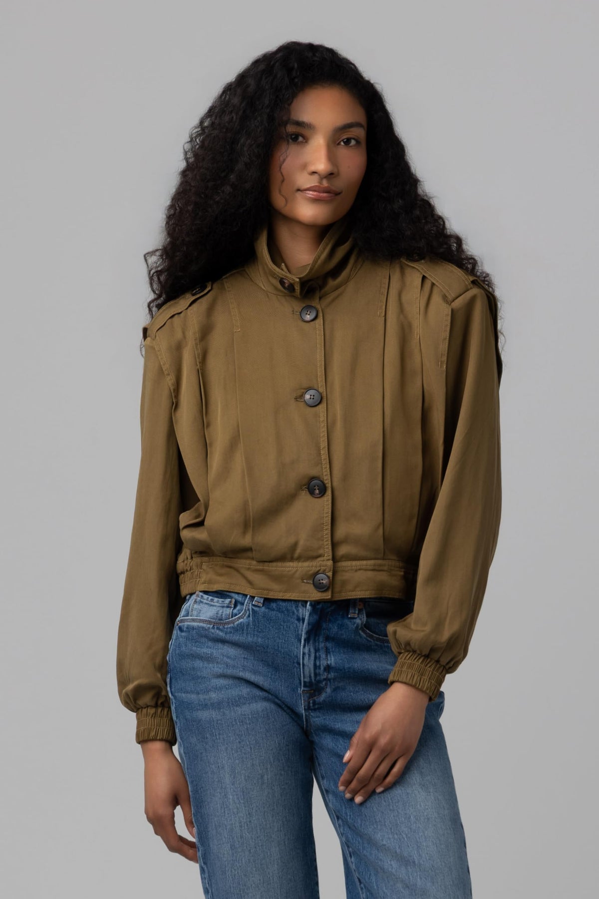 Blank NYC Women's Secret Sauce Pleated Jacket, Olive, X-Small