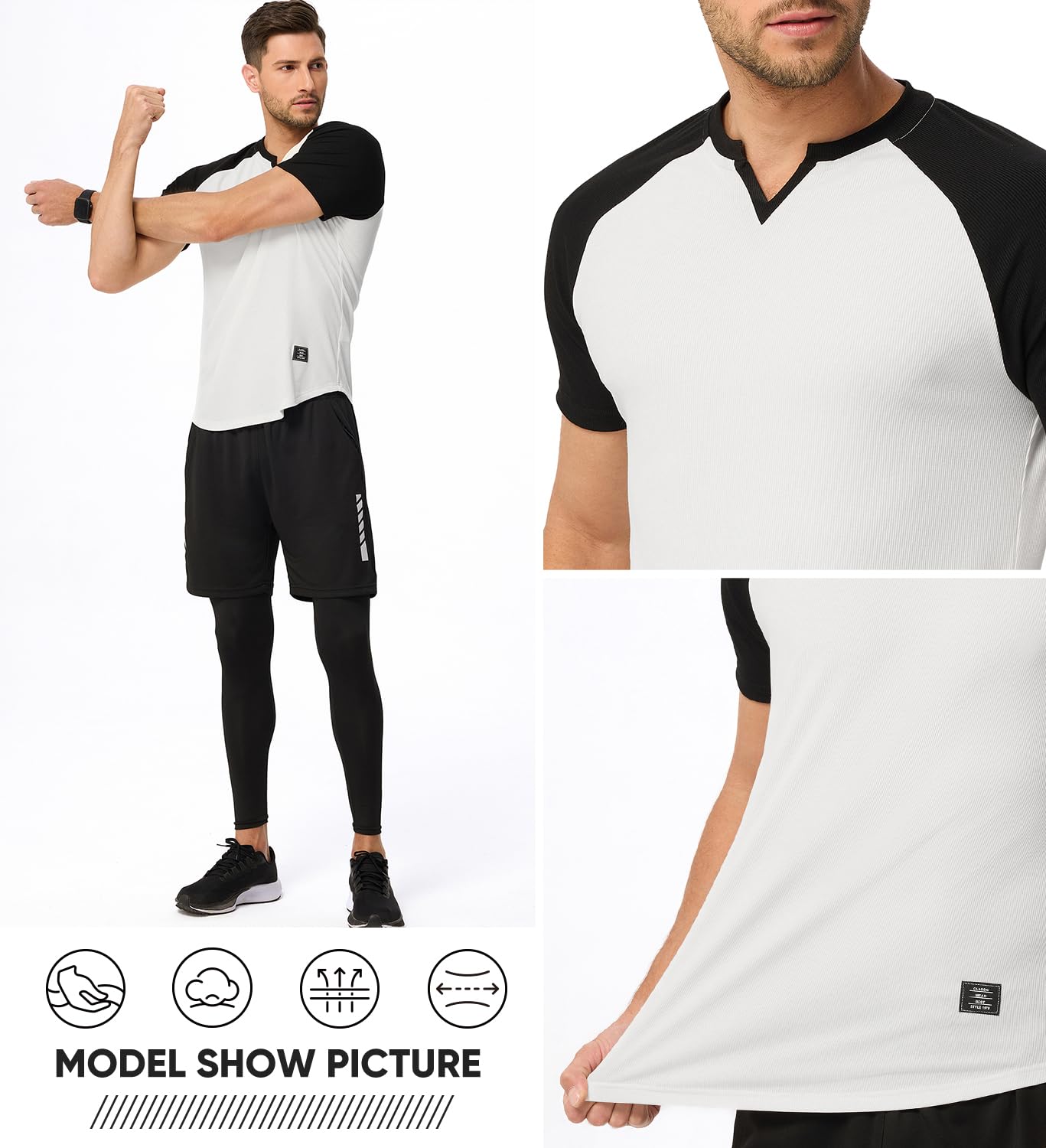 JMIERR Mens V-Neck Muscle Henley Shirt Patchwork Workout Gym Athletic Shirts Summer Fashion Short Sleeve Shirt for Men, M