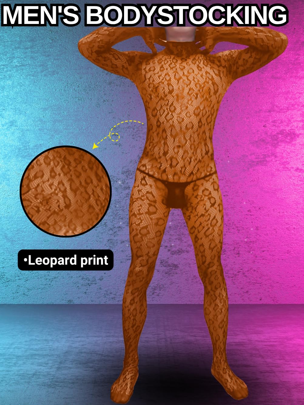 Rave Outfits For Men, Festival Party Clubwear, Leopard One Piece Full Lace Jumpsuit, Sexy Lingerie Costume Bodysuit One Size Brown