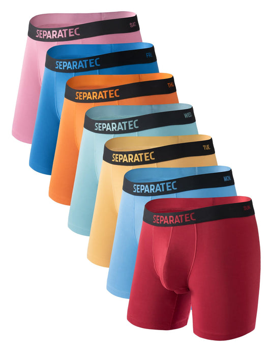 Separatec Dual Pouch Mens Underwear Breathable Cooling Rayon Made from Bamboo Underwear Men, Boxer Briefs and Trunks 7 Pack（M,Assorted Colors）