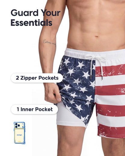 Mens Swim Trunks 9 Inch Compression Liner Quick Dry Board Shorts