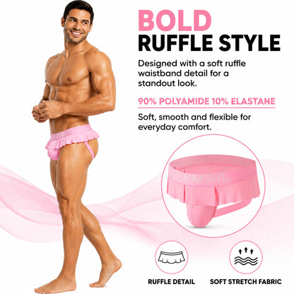 JOCKMAIL Mens Jockstrap Underwear Low Rise Ruffle Waistband Pouch Pink