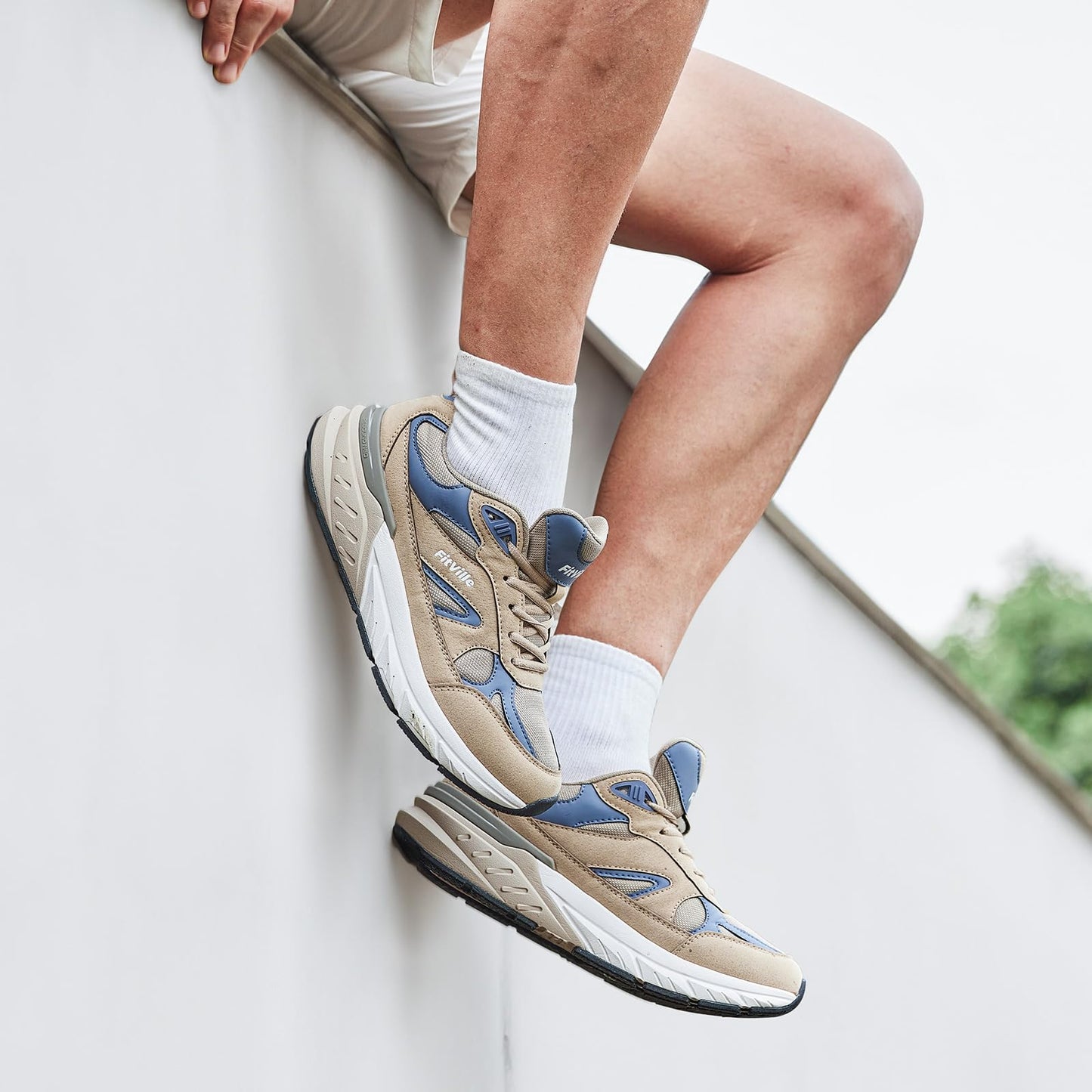 FitVille Wide Walking Shoes for Men Extra Wide Width Sneakers with Arch Support for Flat Feet Heel Pain Relief Plantar Fasciitis - Rebound NEO V1
