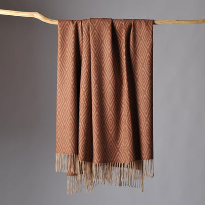 CUDDLE DREAMS Premium Cashmere Throw Blanket with Fringe (Diamond Ochre)