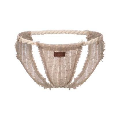 BSZN Men's Sexy Jockstrap, Sand Wasteland Style Frayed Fringe Twisted Cotton Rope Waistband Sheer Distressed Mesh Mid Rise Sexy Lingerie from A-Rough Artisan Collection