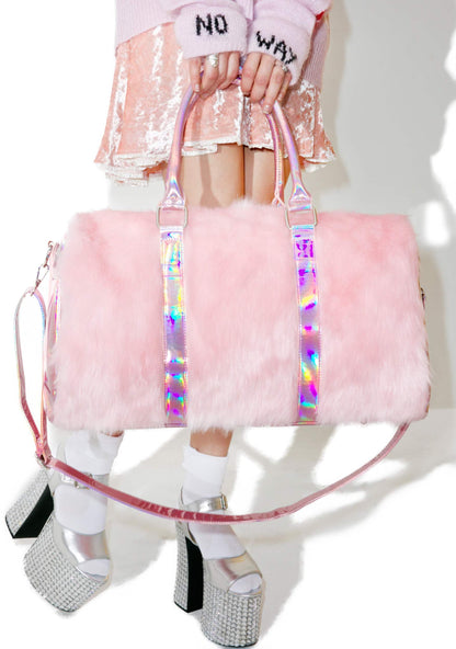 Dolls Kill Shagadelic Weekender by Sugar Thrillz - Pink Faux Fur Bag With Adjustable Straps, Perfect for Travel
