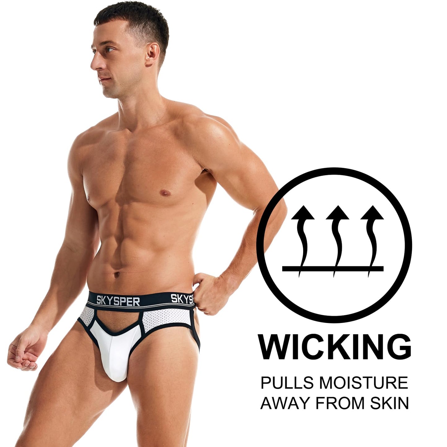 SKYSPER Men's Jock Strap Athletic Supporter For Men Sexy Jockstrap Male Underwear, 25SK-White, Large