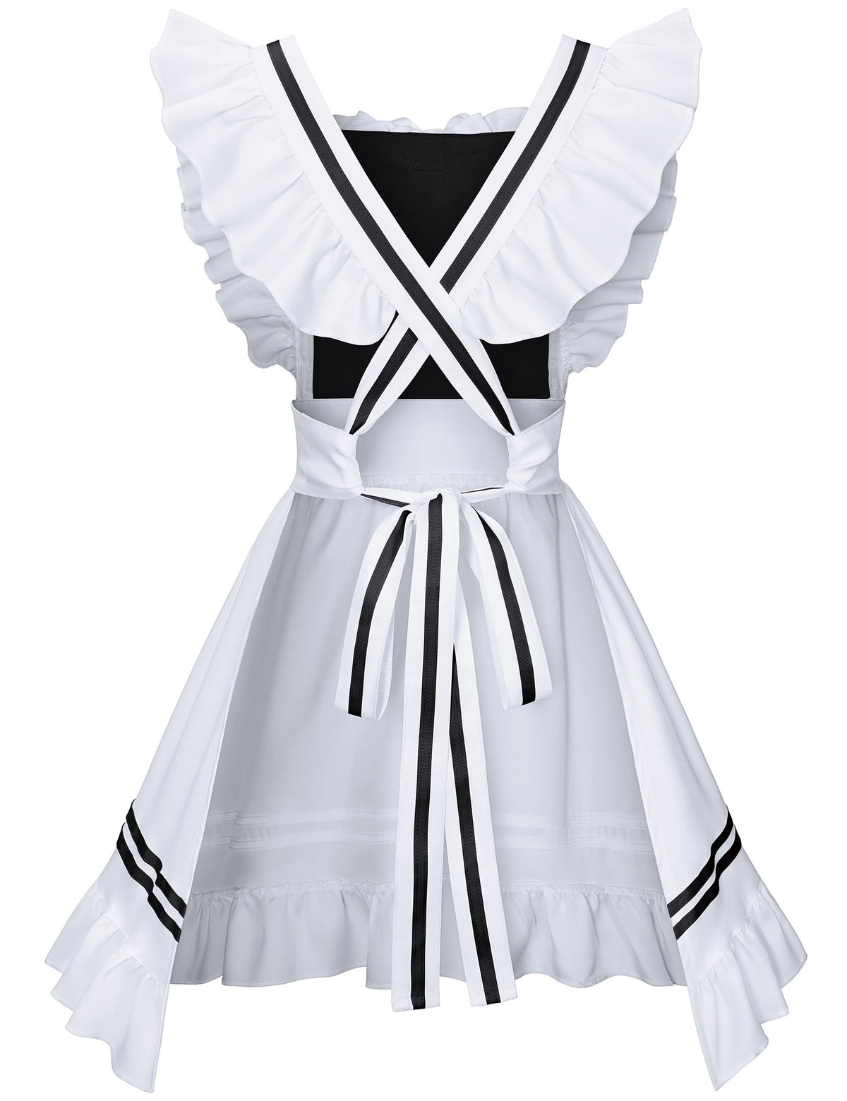 Classic French Maid Costume Apron Fancy Dress Cosplay Outfit Headwear Gloves Socks Set(BK S)