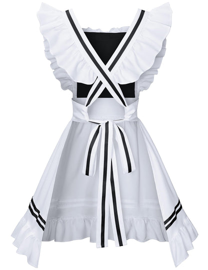 Classic French Maid Costume Apron Fancy Dress Cosplay Outfit Headwear Gloves Socks Set(BK S)