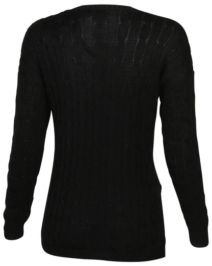 Polo Ralph Lauren Women's Cable Knit V-Neck Pony Sweater-Polo Black-Medium