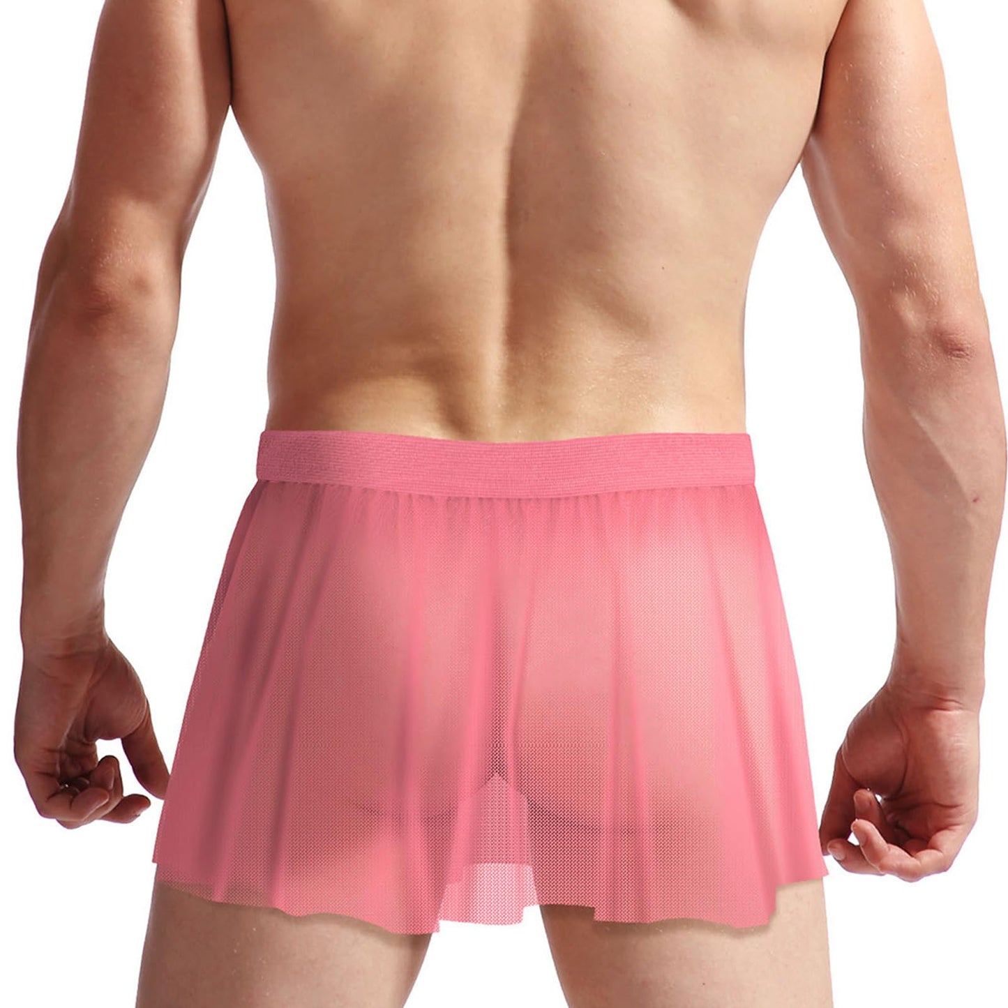 Mens Mesh Sissy Skirt Crossdressers Sexy See Through Skirts Underwear Nightclub Party Cosplay Costume (Pink)