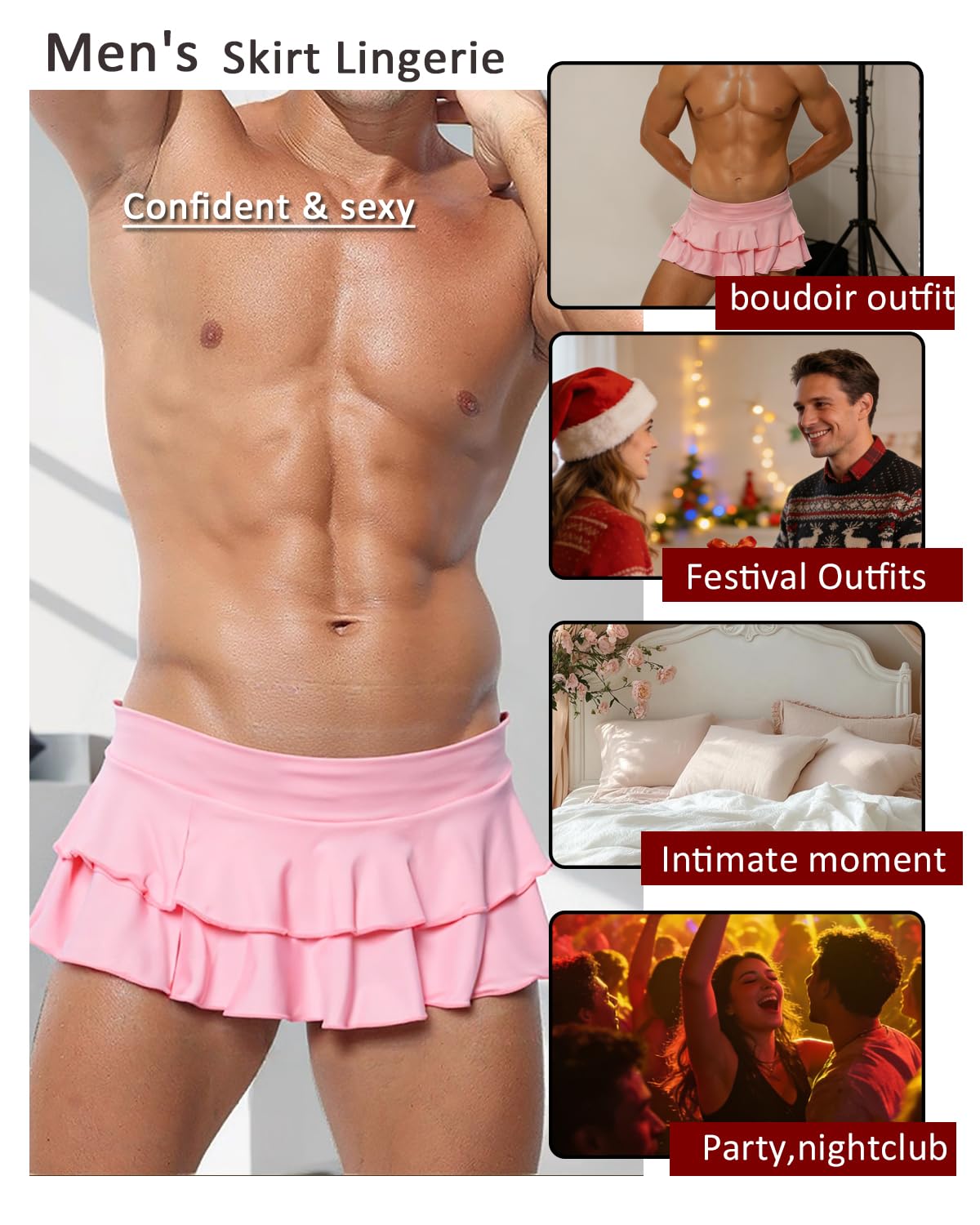 Men's Costume Outfit -Ruffled Sexy Layered Mini Skirt Sissy Outfit- Crossdressing