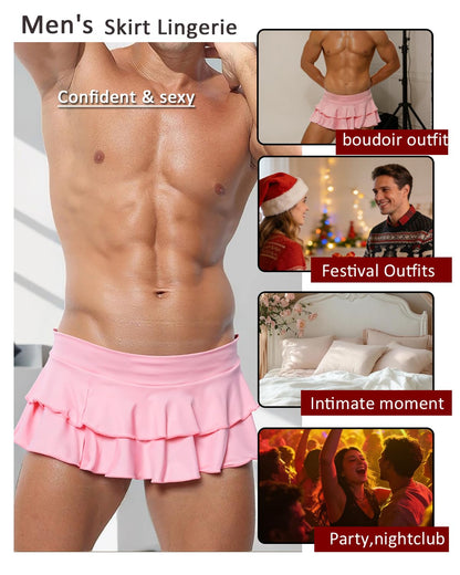 Men's Costume Outfit -Ruffled Sexy Layered Mini Skirt Sissy Outfit- Crossdressing