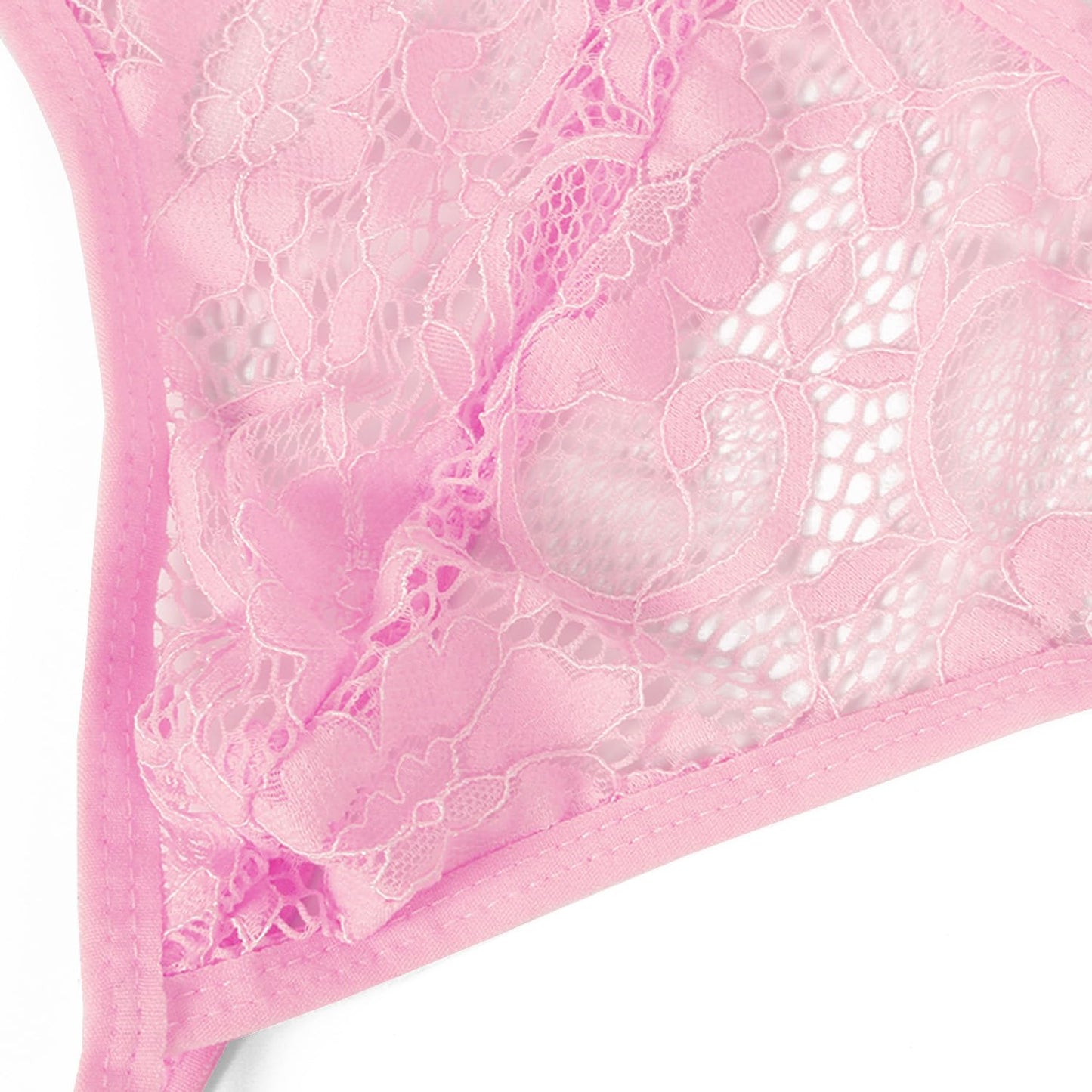 Mens Lace Thong Sexy Low Rise T-back G-string with Adjustable Stretch Waistband Comfortable Men's Thong Underwear Pink