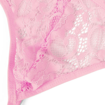 Mens Lace Thong Sexy Low Rise T-back G-string with Adjustable Stretch Waistband Comfortable Men's Thong Underwear Pink