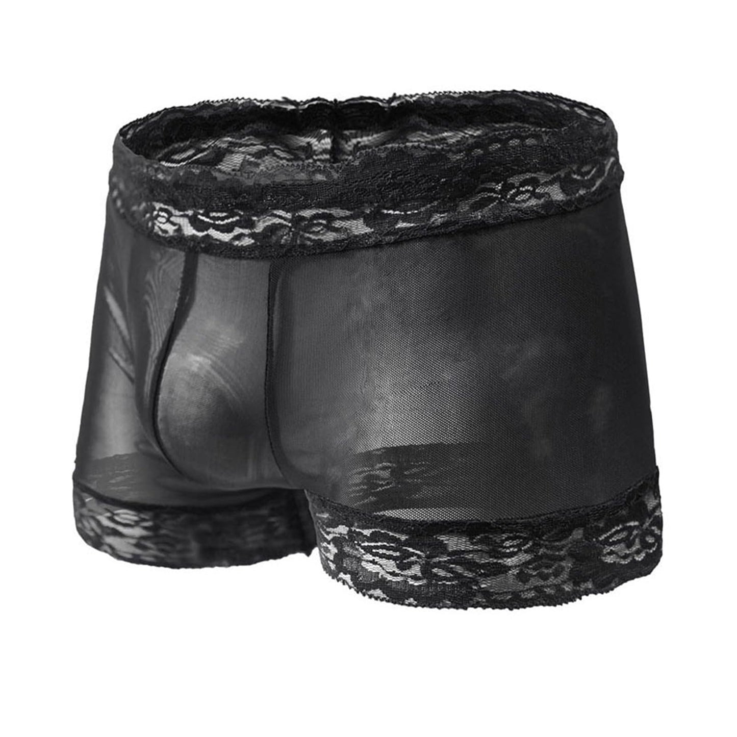 Men's Lace Boxer Briefs, Sheer Floral Lace Underwear, Breathable See-Through Trunks(black,one size)
