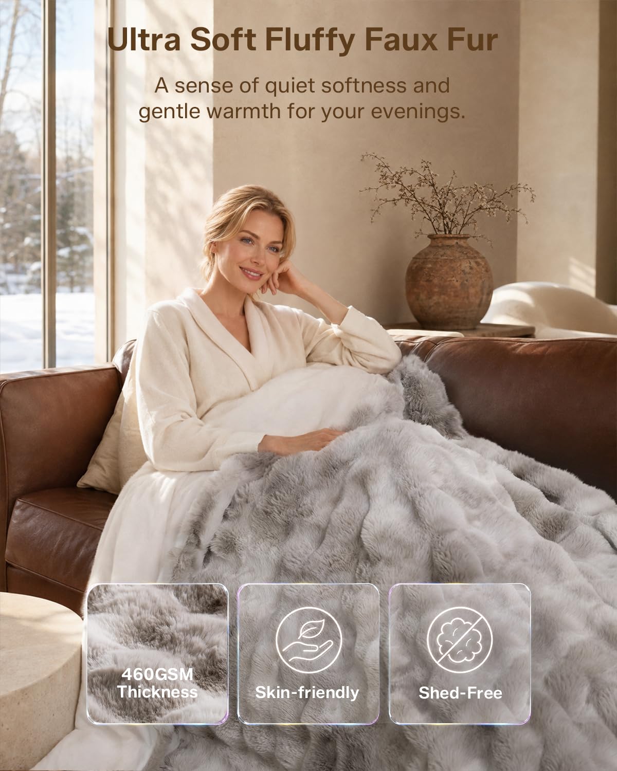 LuxeBul Ultrasoft Heated Blanket Throw: 460 GSM Fluffy Cozy Faux Fur